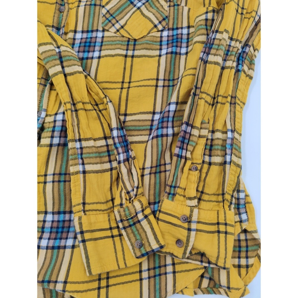 Merona Shirt Womens Size XXL Yellow ButtonUp Plaid Long Sleeve Chest Pockets - Picture 11 of 11
